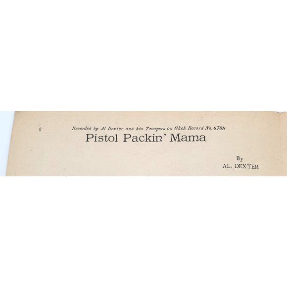 Vintage Sheet Music 1943 Pistol Packin' Mama Al Dexter OKEH Records - Picture 2 of 4